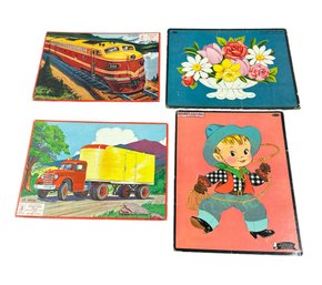 MCM Childrens Puzzles 4pc Cowboy, Truck, Flowers & Train