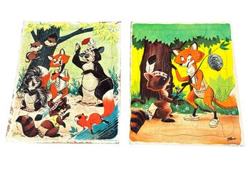 1960s MCM Native American Fox Childrens Puzzles 2pc