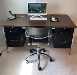 Metal Desk W/ File Cabinet Drawers & Chair (O)