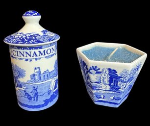 Spode Italian Blue & White Cinnamon Container & Candle