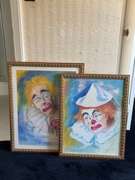Pair Of Clown Original Paintings By Athene (SBR)