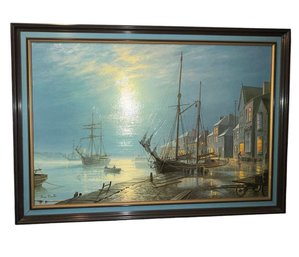 Roger Desoutter (1923-2020) Appledore By Moonlight Framed Art Print On Canvas (BS)