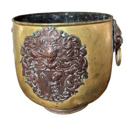 French Brass Coat Of Arms & Lions Head Fire Bucket (DR)
