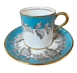 Aynsley English Bone China Oak Leaf Gilded Blue Teacup & Saucer (DR)