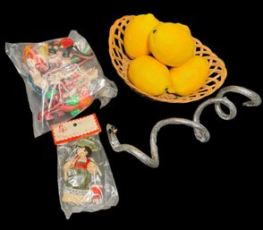 Basket Of Lemons, Bag Of Elephants & Assorted Decor (B)