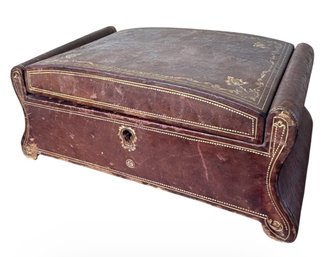 Old Leather Wrapped Velvet Interior Card Box (BR)