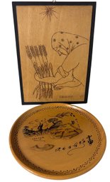 Greek And Russian Carved Wooden Decor 2pc