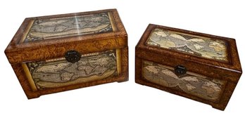 Old Latin World Map Wooden Chest Pair (BR2)