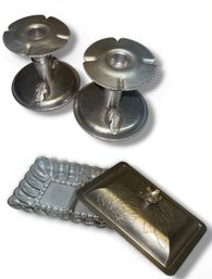 Aluminium Candlesticks  Glass Covered Dish (B)