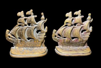 Spanish Galleon Ship Solid Bronze / Brass Bookends Pair (B)