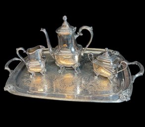 1847 Rogers Bros Daffodil Pattern Coffee Tea Service 4pc Set Silver Plated