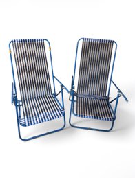 Blue & White Pair Of Beach Chairs (B)