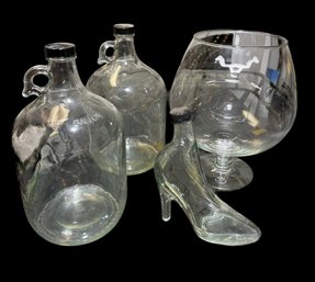 Oversized Brandy Snifter, Glass Gallon Jugs & High Heel Shoe Bottle (B)