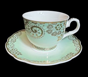 Graces Teaware Green Gilded Teacup & Saucer