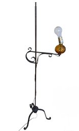Wrought Iron Adjustable Floor Lamp With Amber Glass Base (BR)
