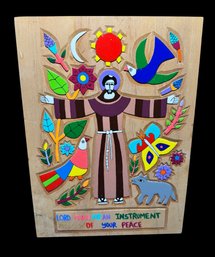 El Salvadoran Handpainted & Carved Hanging Religious Wood Block Art (B)