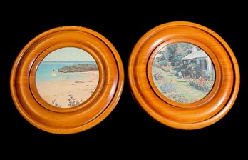 Bermudan Cedar Wood Framed Pair Of Art Prints (B)