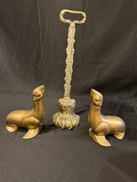 Lions, Foot, Doorstop, Two Seal Book Ends, Brass