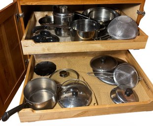 Cabinet Full Of Assorted Cookware Pots & Pans (K)