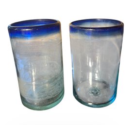 Blue Blown Glass Drinking Cup Pair (K)