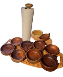 Wooden Bowls, Serving Tray, Paper Towel Holder & Cutting Board (K)