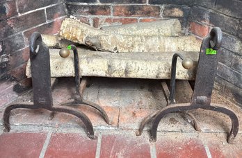 Cast Iron Fireplace Andirons Two Pairs & Assorted Firewood (BR)