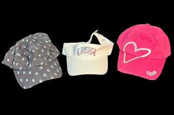 Womens Adjustable Hats 3pc Diamond Studded, Pink Heart & USA
