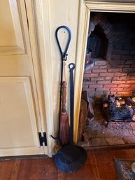 Fireplace Items (3) Hand Forged Pan And Poker And A Broom (DR)