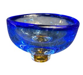 Kosta Boda Cobalt & Amber Art Glass Bowl