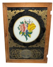 Painted Glass Clock Door Antique Floral Design (B)