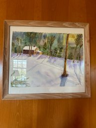 Water Color Cabin Artist Signed Crock