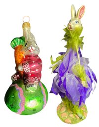 Christopher Radko Glass Bunny Ornament & Rabbit Figurine