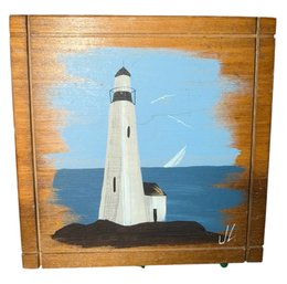 Lighthouse Scene Original Signed Painting On Wood (BS)