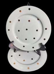 Cynthia Rowley Green Gold Polka Dot Dinner Plate Pair