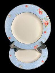Cynthia Rowley Bone China Baby Blue Rose Dinner Plate Pair