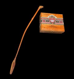 Dominican Wooden Cigar Box & Leather Horse Whip (B)