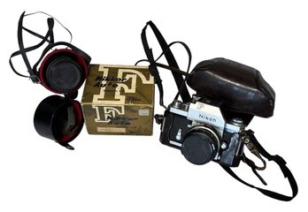 Nikon F Film Camera, Nikkor Auto 50mm F/2 Camera Lens, And 70-210mm Camera Lens 3pc (BR1)
