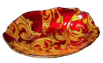 Arda Red & Gold Art Glass Bowl (B)