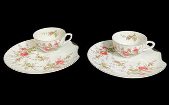 Pink Rose Teacups With Gilded Seashell Saucers 4pc