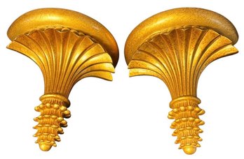 Gilded Scalloped Acorn Wall Shelf Pair