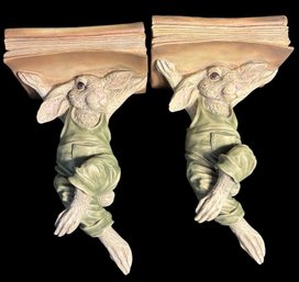 Chrisdon Easter Farmer Bunny Rabbit Wall Shelf Pair