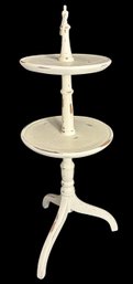 Distressed White Two-tiered Wooden Display Stand