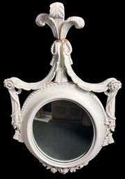 White Lacquered Carved Wooden Regency Style Wall Mirror