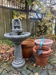 Birdbath/fountain, Planters, Garden Tool (by)