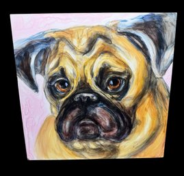 Pug Original Painting On Claybord Canvas Wood Block Art (B)