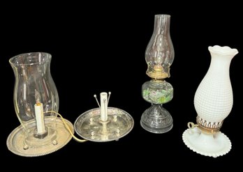 Hurricane Lamps Hobnail Milk Glass & Silver Toned (DR)