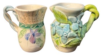 Signed Handmade Small Ceramic Floral Vase Pair A