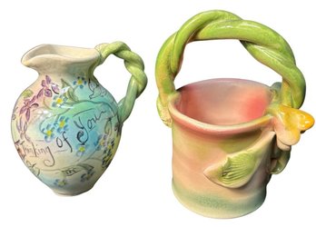 Signed Handmade Small Floral Vase Pair B