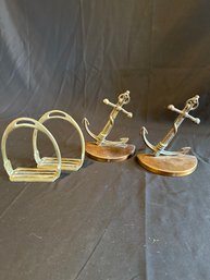 Pair Of Anchor Bookends Copper, Stirrups Brass