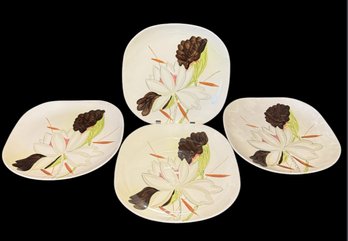 Red Wing Pottery Lotus Chartreuse Rounded Dinner Plates Set Of 4 (LR)